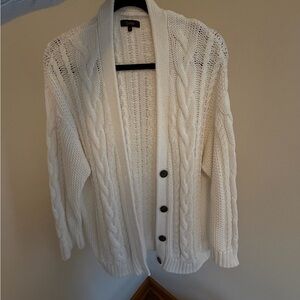 Cozy White Cable Knit Cardigan Sweater